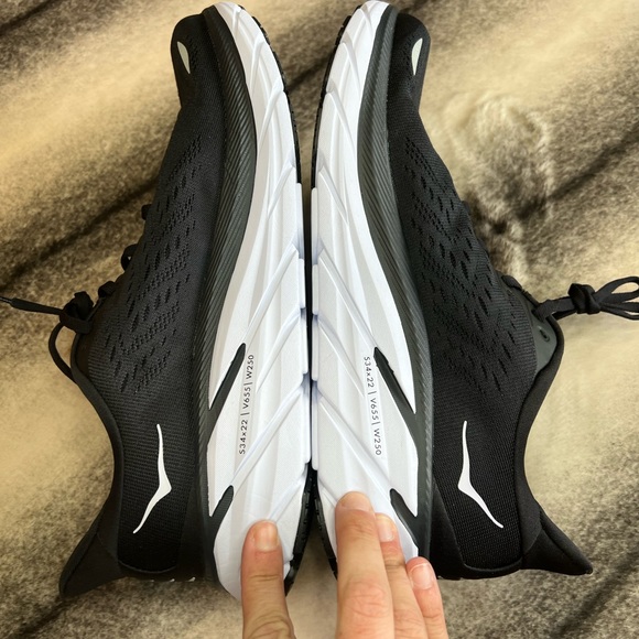Hoka One One Clifton 8 Black White Athletic Running Sneakers - Picture 4 of 8